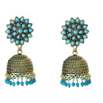 Thumbnail for Mominos Fashion Johar Kamal Beautiful Kundan Work Jhumka With Sky Blue Beads - Distacart