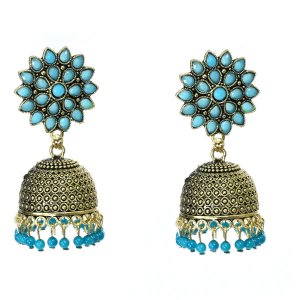 Mominos Fashion Johar Kamal Beautiful Kundan Work Jhumka With Sky Blue Beads - Distacart