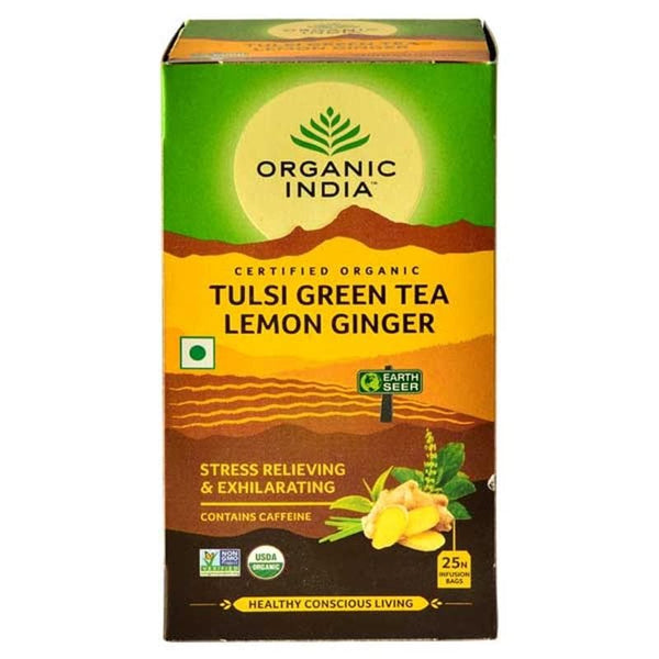 Organic India Tulsi Green Tea Lemon Ginger 25 Tea Bags - Distacart