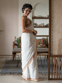 Thumbnail for Suta White Woven Design Pure Cotton Saree - Distacart