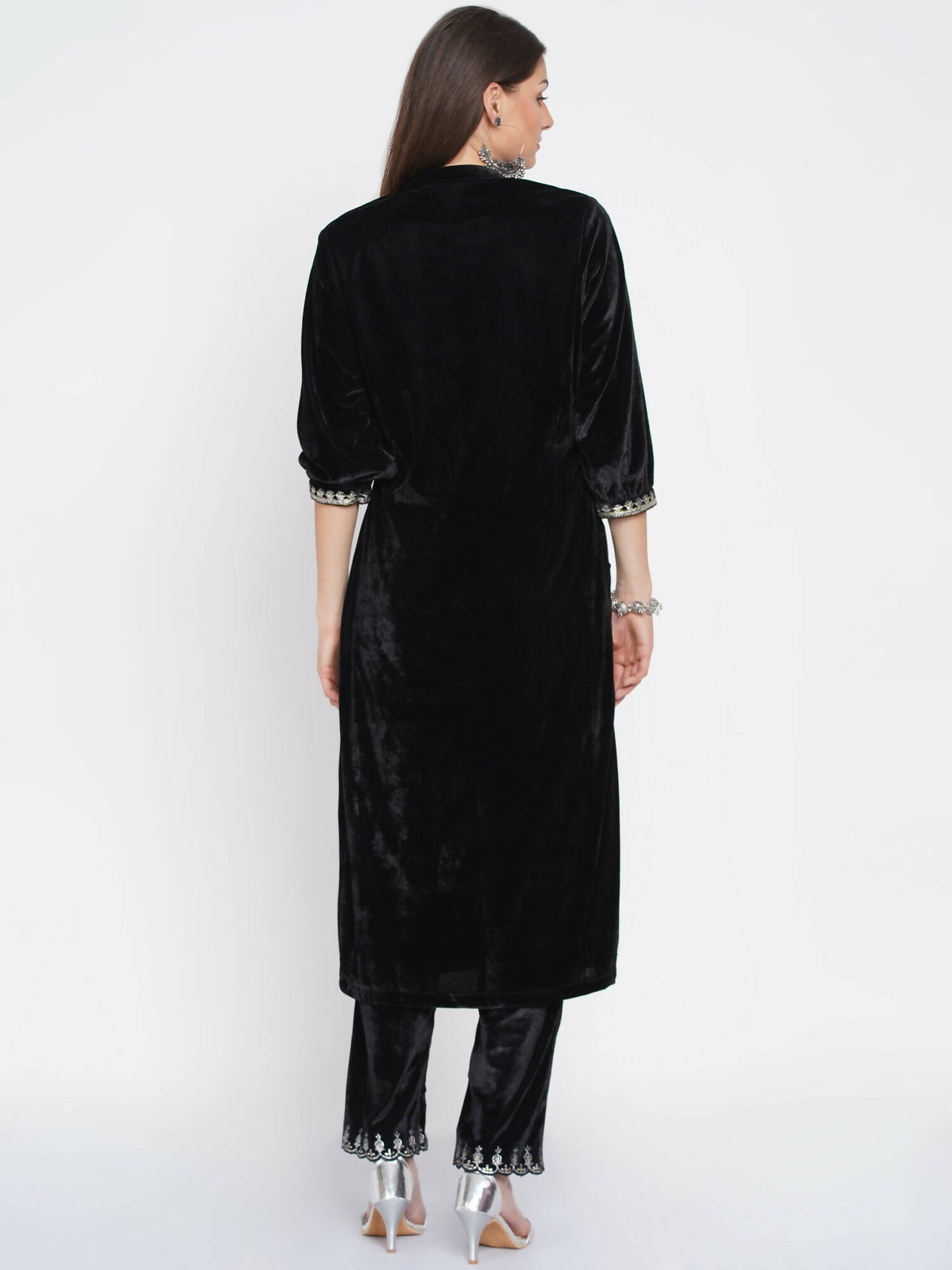 Women Republic Black Velvet Embroidered Kurta With Pants - Distacart