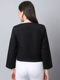 Thumbnail for Even Apparels Black 100% Viscose Open Front Statement Women's Jacket - Distacart
