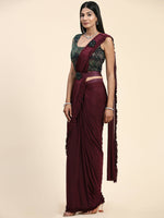 Thumbnail for Maroon Imported Fabric Plain Ready to wear Saree with stitched Blouse - Vrinda - Distacart