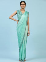 Thumbnail for Sea Green Ombre Satin Georgette Plain Ready to wear Saree with stitched Blouse - Vrinda - Distacart