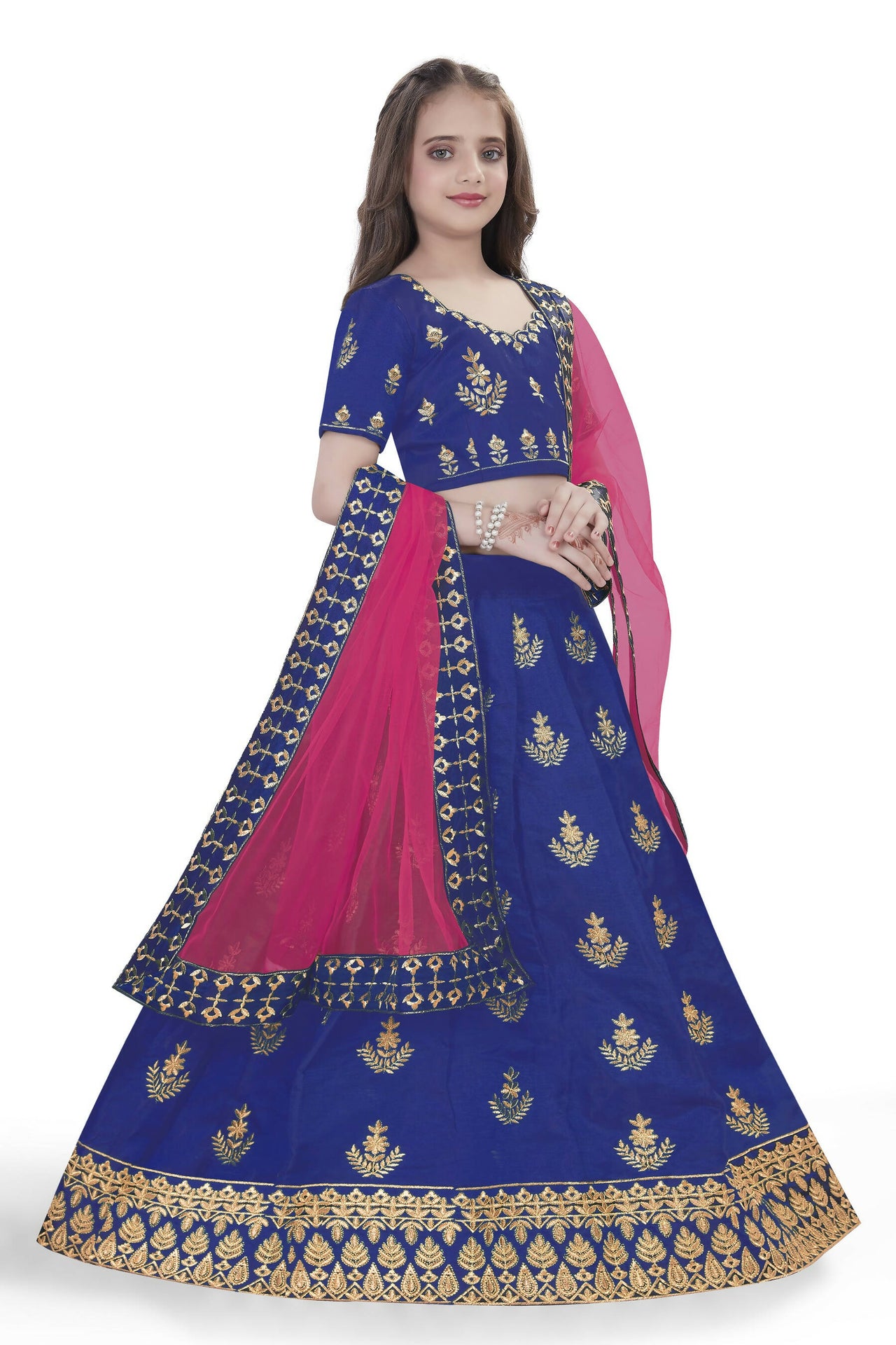 Dwiden Royal Blue Kamal Tafetta Sattin Semi-Stitched Girl's Lehenga Choli - Distacart