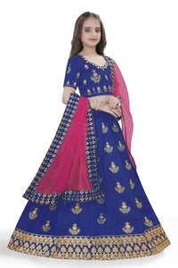 Thumbnail for Dwiden Royal Blue Kamal Tafetta Sattin Semi-Stitched Girl's Lehenga Choli - Distacart