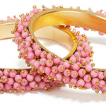 Thumbnail for Mominos Fashion Joharkamal Gold-Plated Baby Pink Beads Work Bangles - Distacart