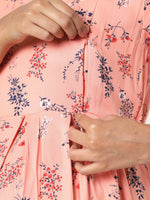 Thumbnail for Manet Three Fourth Maternity Dress Floral Print With Concealed Zipper Nursing Access - Orange - Distacart