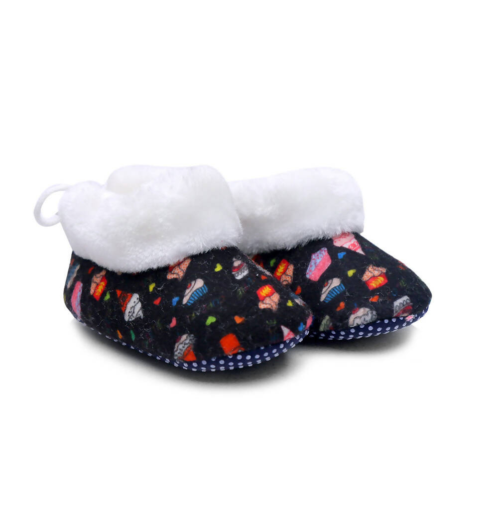Tiny Bugs Unisex Printed Winter Booties - Black - Distacart