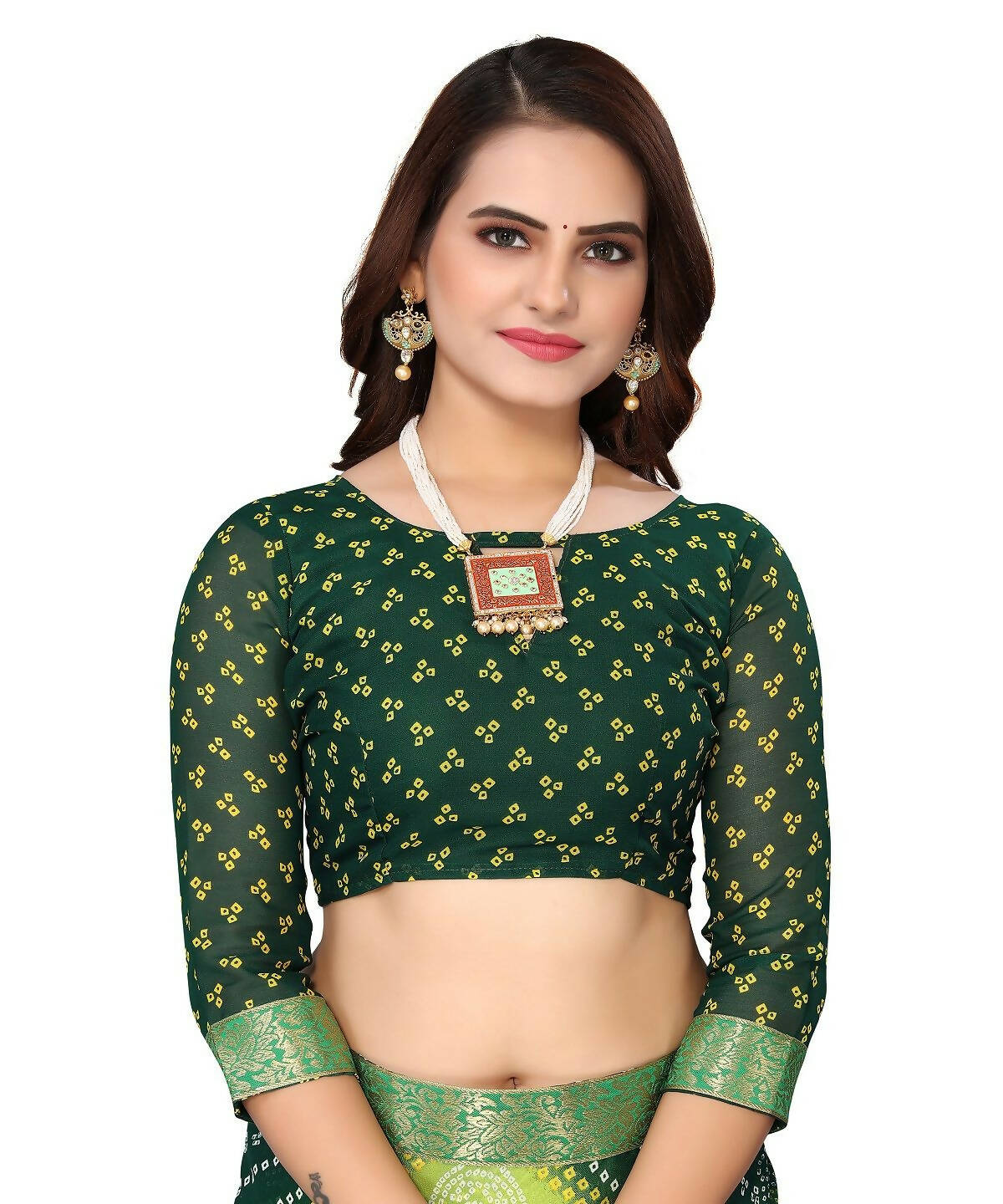 Vamika Green Georgette Printed With Lace Saree (VERA GREEN) - Distacart