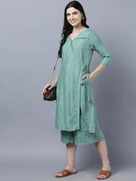 Thumbnail for Myshka Women's Stylish Green Cotton 3/4 Sleeve Kurta Palazzo Set - Distacart