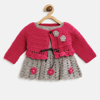 Thumbnail for ChutPut Hand knitted Crochet Maharani Wool Dress - Pink - Distacart