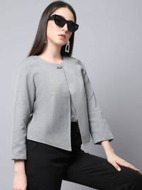 Thumbnail for Even Apparels Grey Polywool Open Front Statement Women's Jacket - Distacart