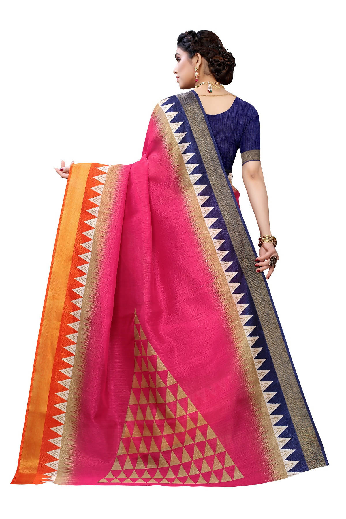 Vamika Pink & Blue Linen Jari Border Saree (GUNJAN PINK) - Distacart