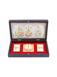 Thumbnail for Golden Peacock 24 KT Gold Plated Laxmi, Ganesha, Saraswati Pooja Box - Distacart