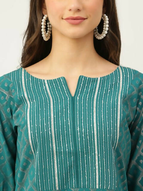 FIORRA Women's Teal Green Crepe Straight Kurta Skirt With Dupatta - Distacart
