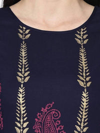 Thumbnail for Aniyah Rayon Navy Blue Color Block Print A-line Flared Long Kurta With Two Front Slits (AN-215K)
