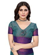 Thumbnail for Vamika Rama Green Chiffon Brasso Bollywood Style Woven Saree (BAMBI RAMA) - Distacart
