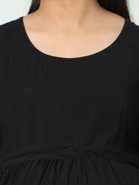 Thumbnail for Manet Maternity Frill Slevee Solid Dress With Concealed Zipper Nursing Access - Black - Distacart
