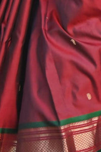 Thumbnail for Very Much Indian Raaga Handloom Pure Silk Solid Maroon Paithani With Green Border And Double Pallu - Distacart