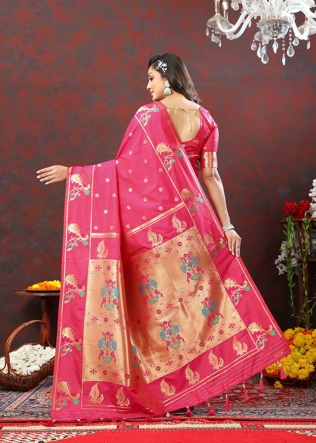 Lorenvalley Fashion Pink Soft Paithani Silk Woven Design Copper Zari Meenakari Weaving Saree - Distacart