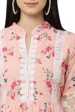 Thumbnail for PAVONINE Peach Color Flower Printed Lace Bottom Dress For Girls & Women - Distacart