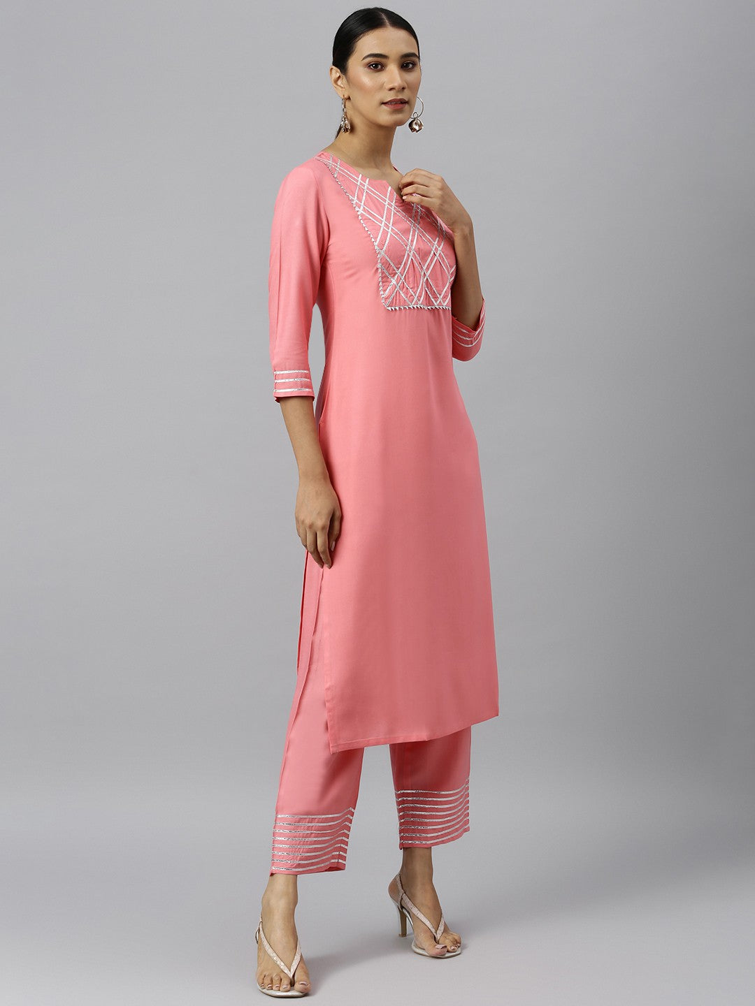 Khushal K Pink Color Rayon Kurta And Palazzo Set