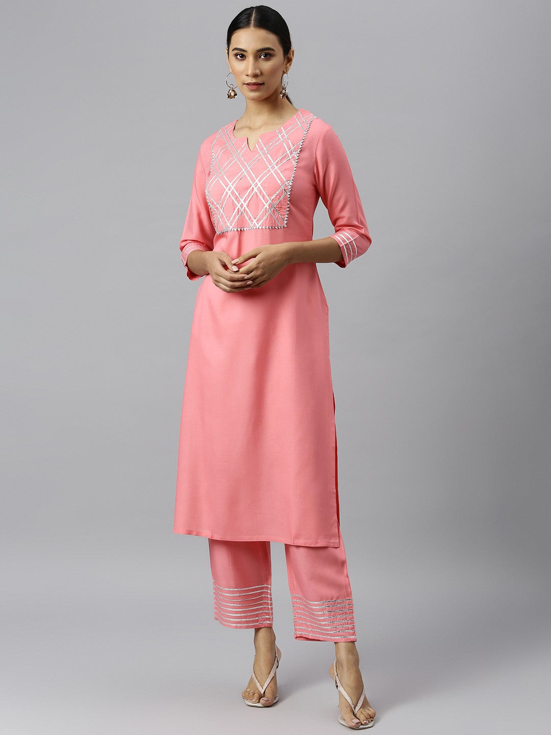 Khushal K Pink Color Rayon Kurta And Palazzo Set