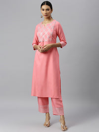 Thumbnail for Khushal K Pink Color Rayon Kurta And Palazzo Set
