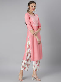 Thumbnail for Khushal K Women Pink Kurta and Palazzo With Dupatta Set