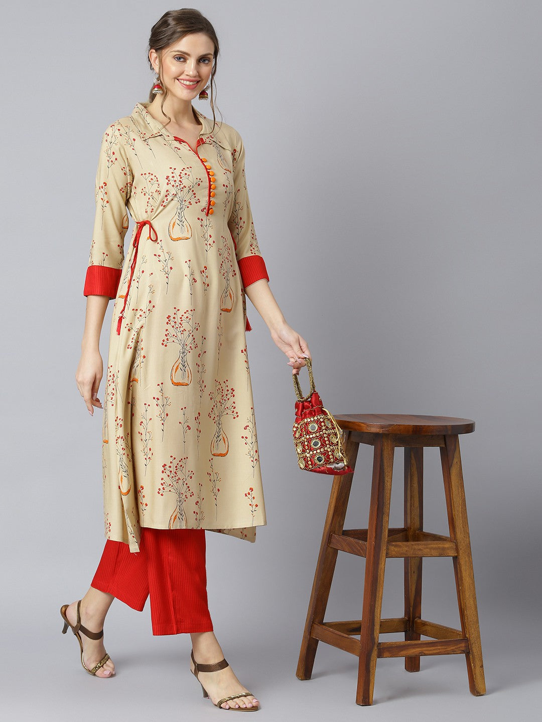 Khushal K Women Beige Kurta and Palazzo Set