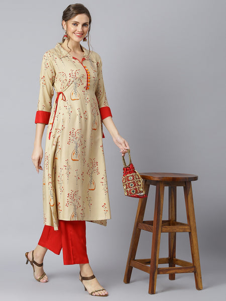 Khushal K Women Beige Kurta and Palazzo Set