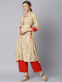 Thumbnail for Khushal K Women Beige Kurta and Palazzo Set