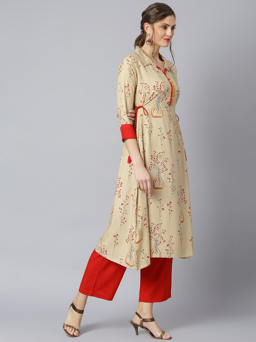 Khushal K Women Beige Kurta and Palazzo Set