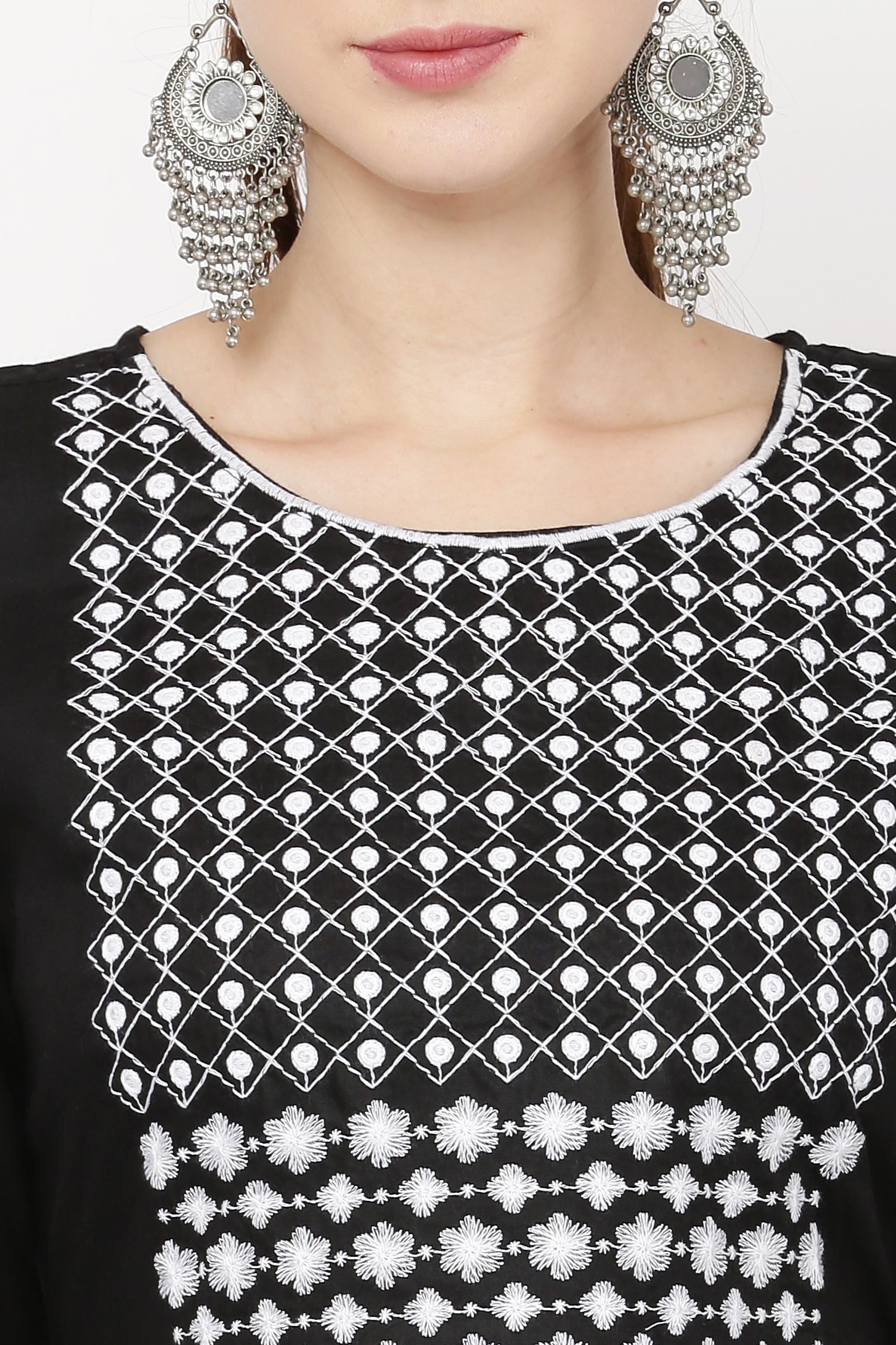 PAVONINE Black Color Polka Dots Embroidery Dress For Women - Distacart