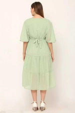 Thumbnail for PAVONINE Micro Dots V-Neck Georgette Fabric Pista Dress For Women - Distacart