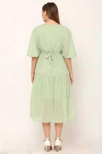 Thumbnail for PAVONINE Micro Dots V-Neck Georgette Fabric Pista Dress For Women - Distacart