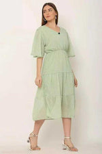 Thumbnail for PAVONINE Micro Dots V-Neck Georgette Fabric Pista Dress For Women - Distacart