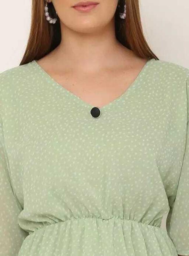 PAVONINE Micro Dots V-Neck Georgette Fabric Pista Dress For Women - Distacart