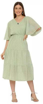 Thumbnail for PAVONINE Micro Dots V-Neck Georgette Fabric Pista Dress For Women - Distacart