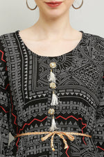 Thumbnail for PAVONINE Black Color White Printed Kurta For Women - Distacart
