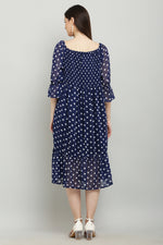Thumbnail for PAVONINE Polka Dots Body Kansai Navy Blue Dress For Women - Distacart