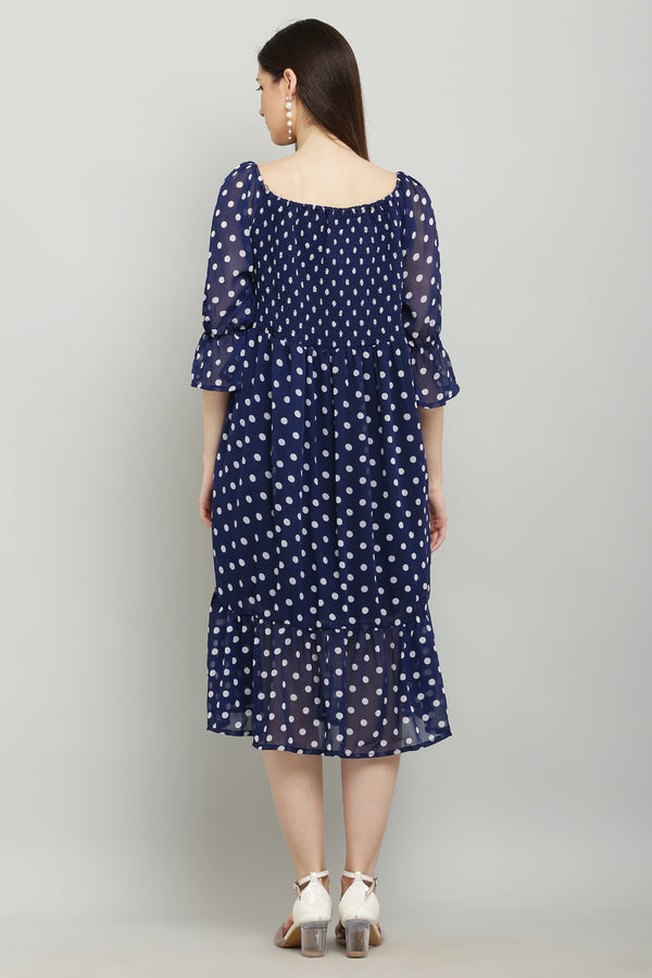 PAVONINE Polka Dots Body Kansai Navy Blue Dress For Women - Distacart