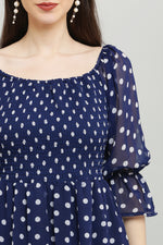 Thumbnail for PAVONINE Polka Dots Body Kansai Navy Blue Dress For Women - Distacart