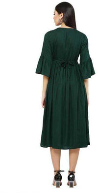 Thumbnail for PAVONINE Bottle Green Color Embroidery Work With Button Dress For Women - Distacart