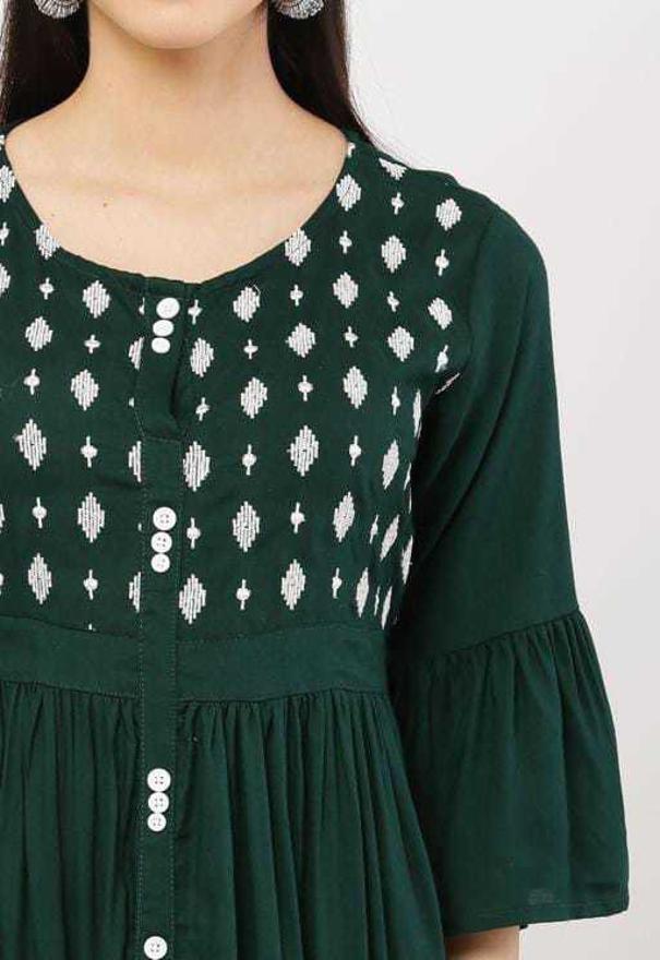 PAVONINE Bottle Green Color Embroidery Work With Button Dress For Women - Distacart
