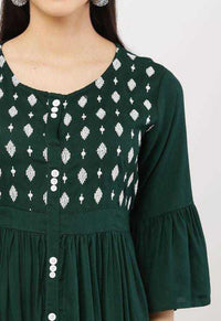 Thumbnail for PAVONINE Bottle Green Color Embroidery Work With Button Dress For Women - Distacart