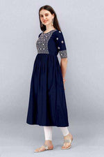 Thumbnail for PAVONINE Navy Blue Color Burfi Design Embroidery Dress For Women - Distacart