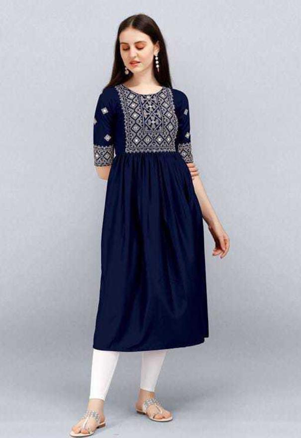 PAVONINE Navy Blue Color Burfi Design Embroidery Dress For Women - Distacart