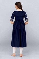 Thumbnail for PAVONINE Navy Blue Color Burfi Design Embroidery Dress For Women - Distacart
